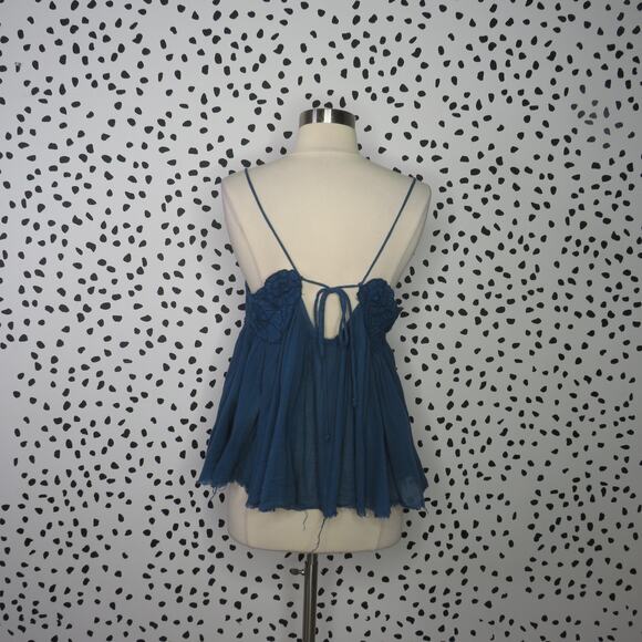 Free People Blue Boho Embroidered Strappy Cutwork Swing Tank - Picture 6 of 10